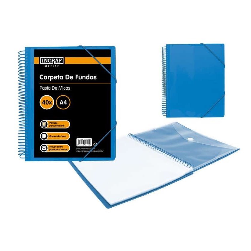 Pasta com 40 bolsas transparentes Ingraf - A4+ / Azul