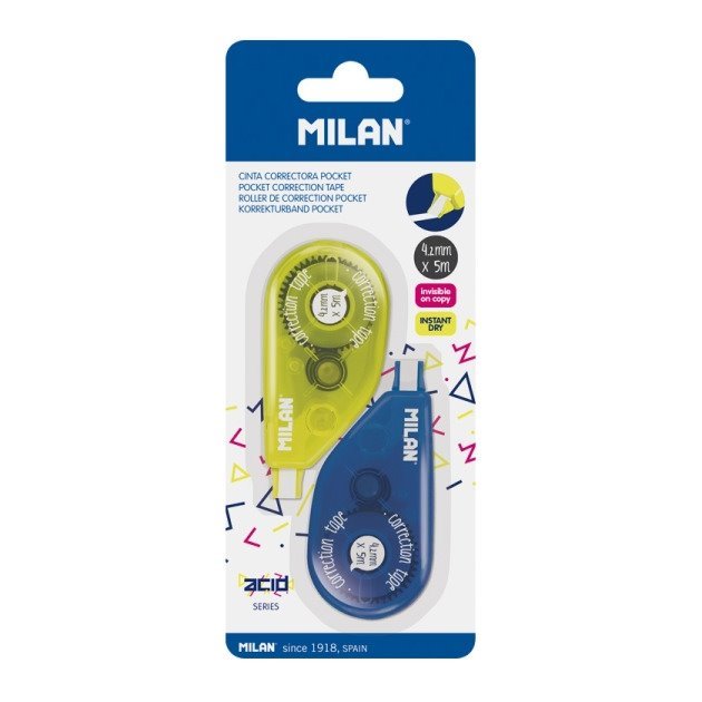Pack 2 fitas corretoras Milan Acid Pocket - 2mm x 5m