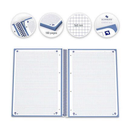 Caderno quadriculado Oxford Europeanbook 1 - Espiral / A4+ / 80 folhas / Azul marinho