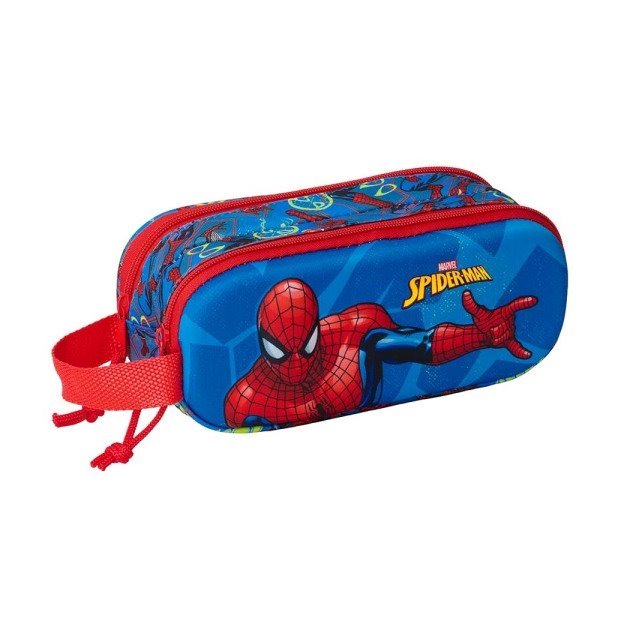 Estojo Safta Homem-Aranha (Spider-Man) 3D 1L - 2 Compartimentos - Fecho de Correr - Asa de Mão