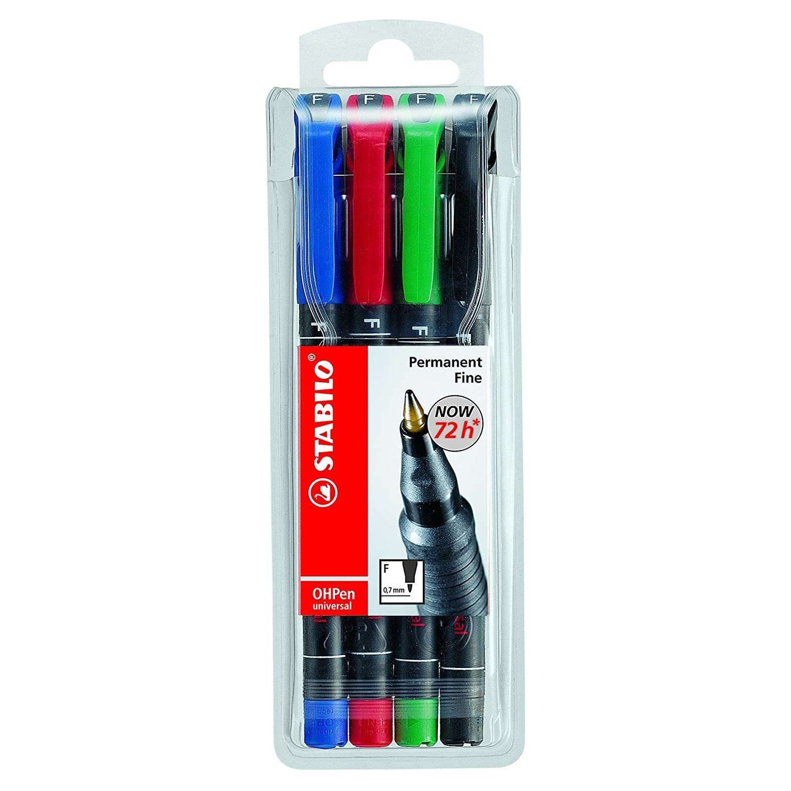 Marcadores permanentes Stabilo ohpen - traço fino 0.7mm / 4 unidades / cores sortidas