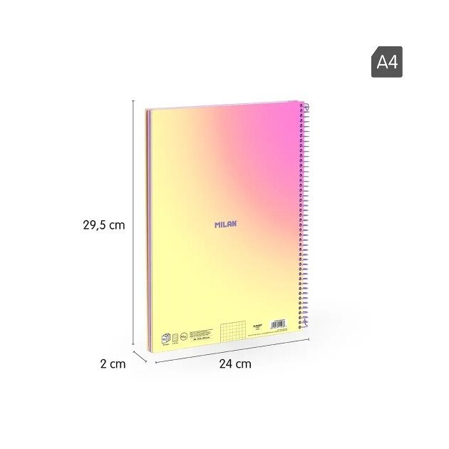 Caderno quadriculado Milan Sunset - Espiral / A4 / 90 folhas / Amarelo e Rosa
