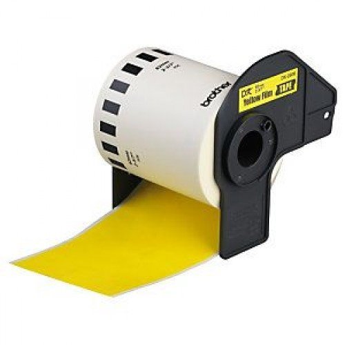 Etiquetas compatíveis Brother DK44605 removíveis fundo amarelo - 62mm x 30,48m (fita contínua)
