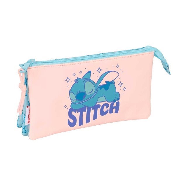 Estojo Safta Stitch Ohana - 3 Compartimentos com Fechos de Correr