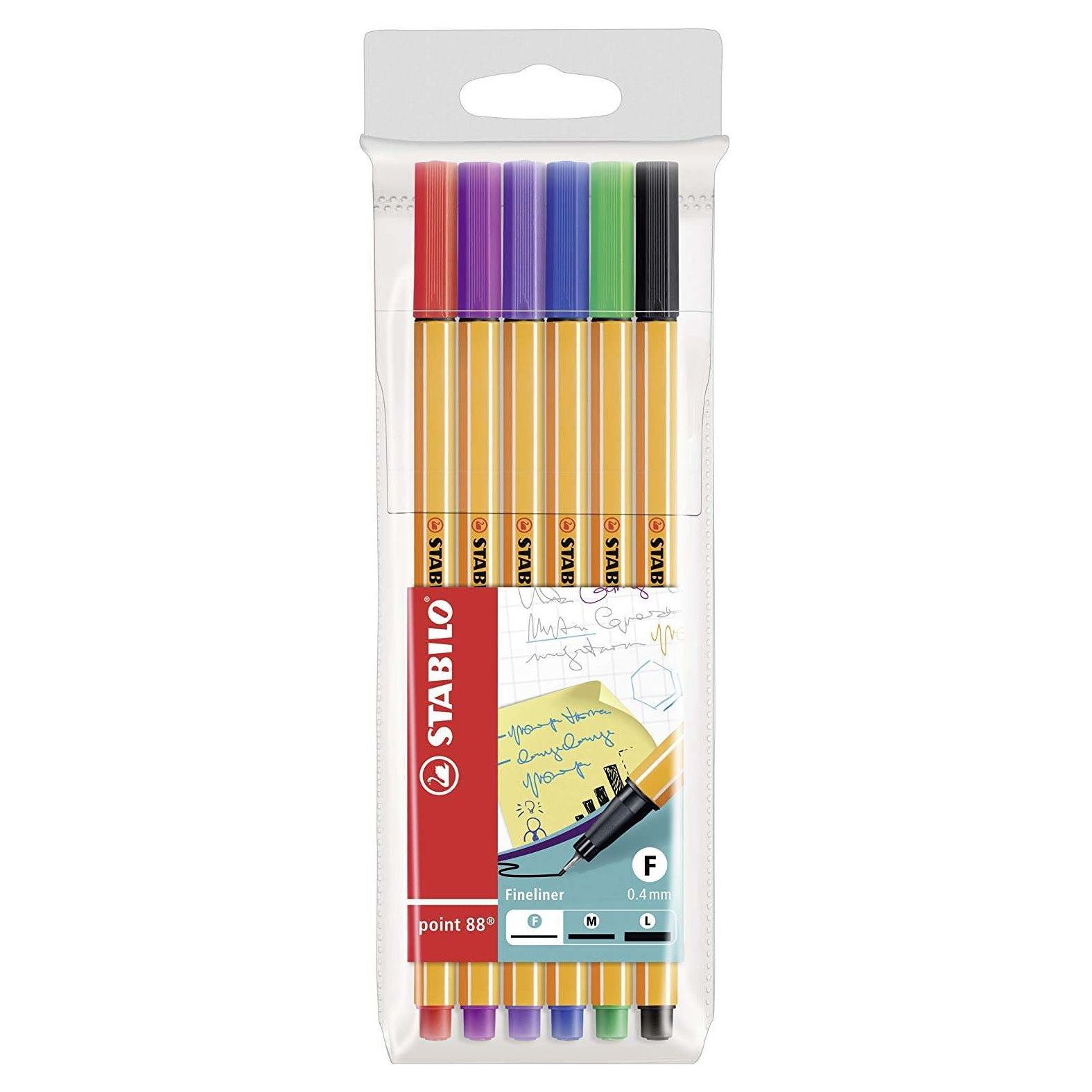 Pack 6 Marcadores Stabilo Point 88 de Ponta Fina - traço de 0,4mm / cores sortidas