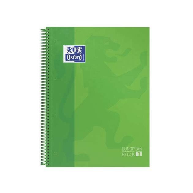 Caderno quadriculado Oxford Europeanbook 1 - Espiral / A4+ / 80 folhas / Verde maçã