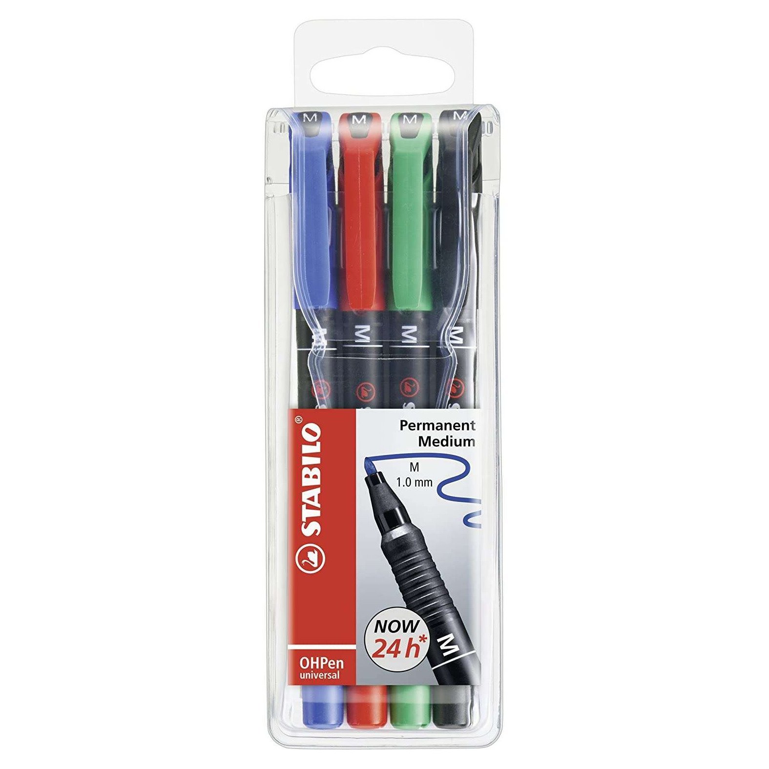Marcadores permanentes Stabilo ohpen - traço médio 1mm / 4 unidades / cores sortidas