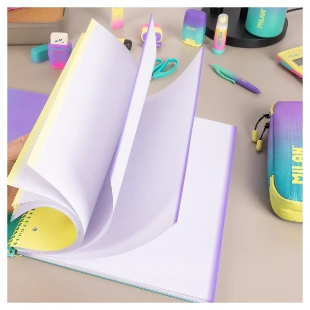 Caderno pautado Milan Sunset - Espiral / A4 / 90 folhas / Turquesa e Violeta