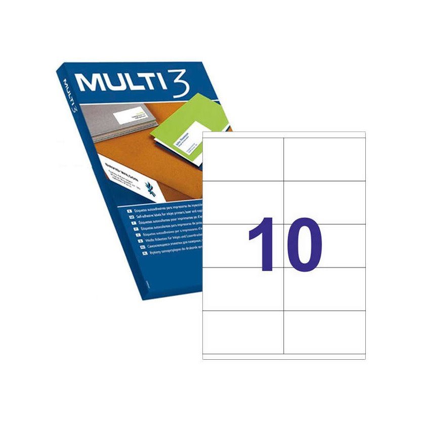 Etiquetas permanentes Multi3 105.0X57.0mm (500 folhas / 5000 etiquetas)