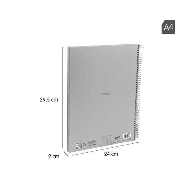 Caderno quadriculado Milan Shadow - Espiral / A4 / 80 folhas / Cinza