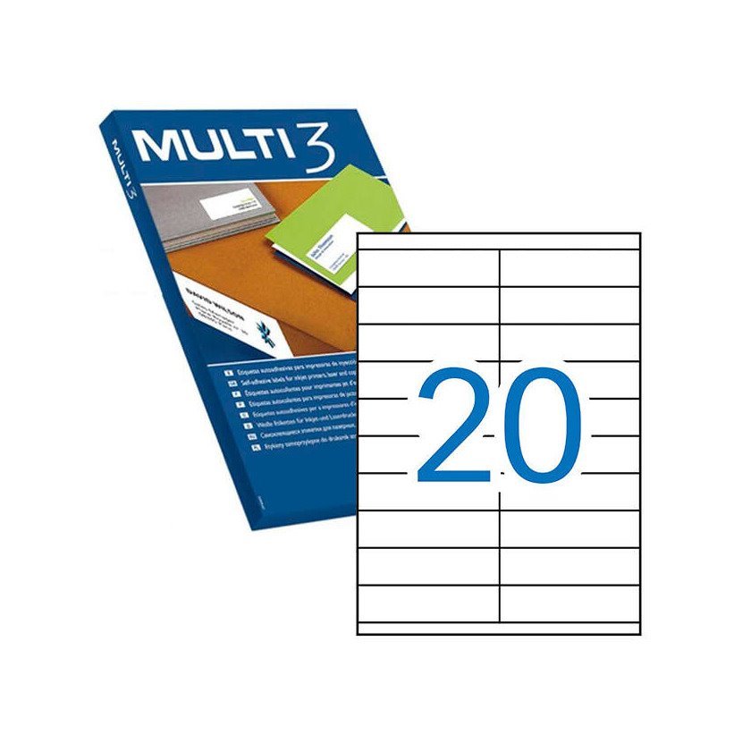 Etiquetas permanentes Multi3 105.0X29.0mm (500 folhas / 10 000 etiquetas)