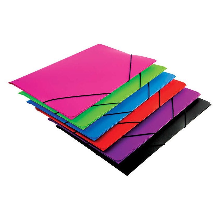 Pack 12 pastas com elástico Mariola - Folio / Polipropileno 450 micras / Cores sortidas